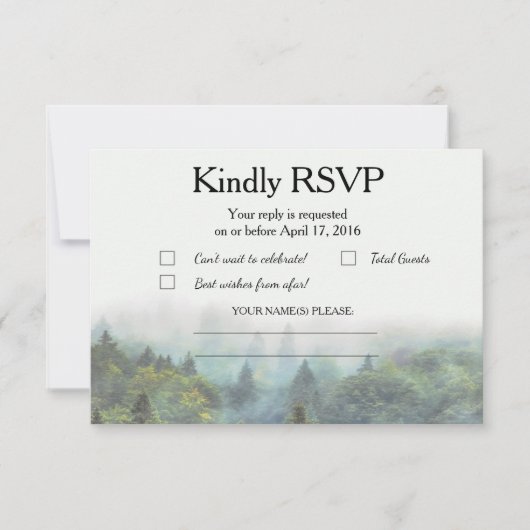 Rustikale Waldhochzeit RSVP Karte (Vorderseite)