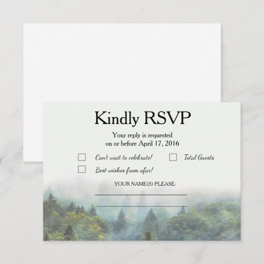 Rustikale Waldhochzeit RSVP Karte (Vorne/Hinten)