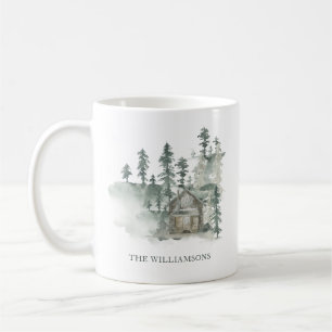 Rustikale Waldhütte in Grün personalisiertes Weihn Kaffeetasse