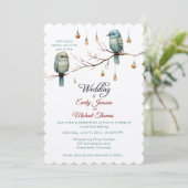 Rustikale Waldlandliebe Vögel Feier Einladung (Stehend Vorderseite)