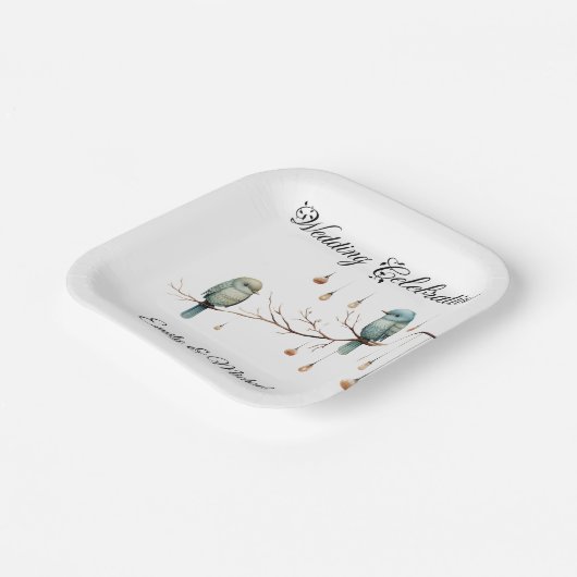 Rustikale Waldlandliebe Vögel Feier Pappteller (Gewinkelt)