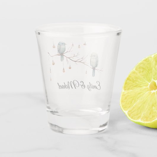 Rustikale Waldlandliebe Vögel Feier Schnapsglas (Rückseite)