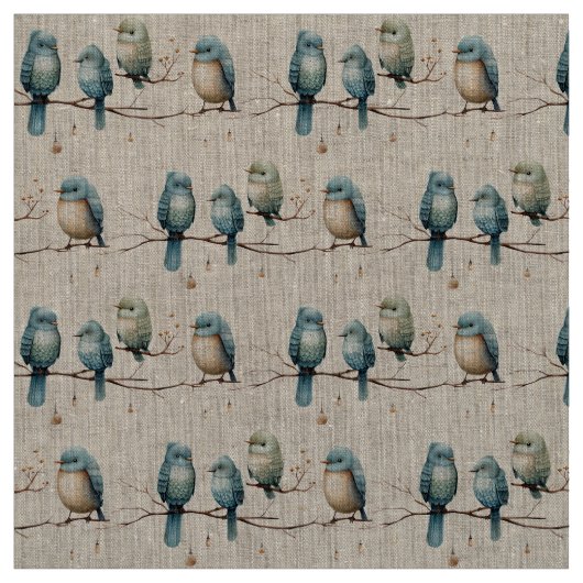 Rustikale Waldlandliebe Vögel Feier Stoff (Muster)