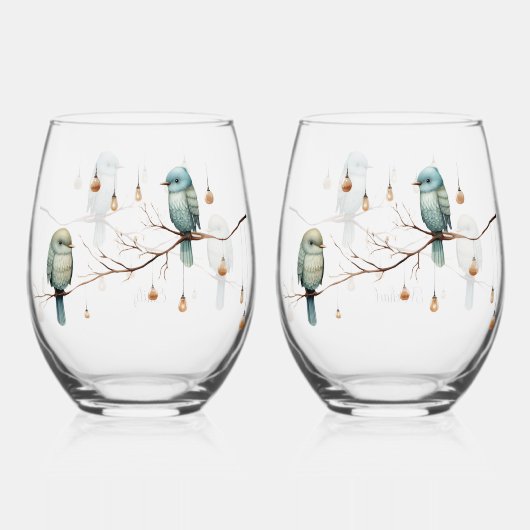 Rustikale Waldlandliebe Vögel Feier Weinglas Ohne Stiel (Rückseite)