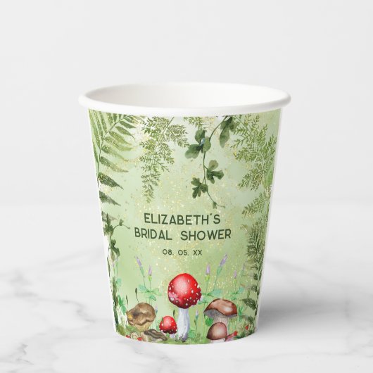 Rustikale Waldlandschaft Pilze Pilze Fungi Ferns Pappbecher (Vorderseite)