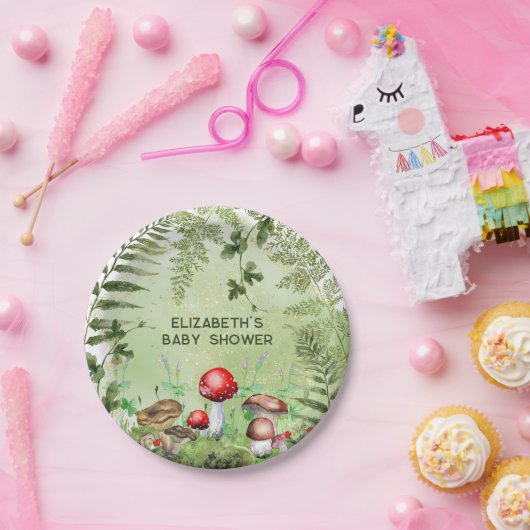 Rustikale Waldlandschaft Pilze Pilze Fungi Ferns Pappteller (Party)