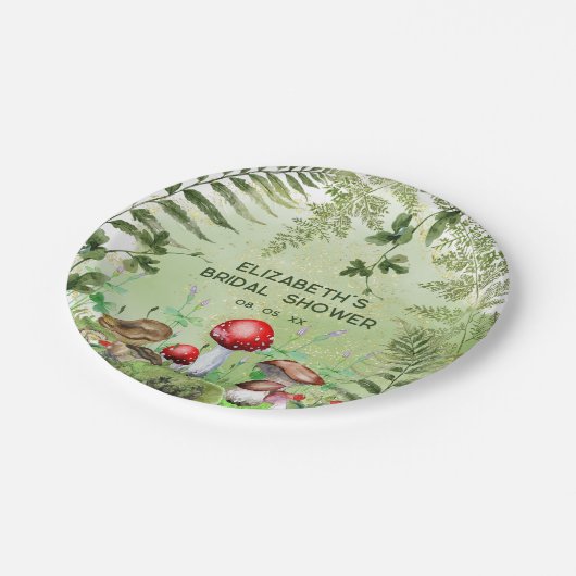 Rustikale Waldlandschaft Pilze Pilze Fungi Ferns Pappteller (Schrägansicht)