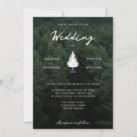 Rustikale Waldlandschaft Pinienwald Hochzeit Einladung (Vorderseite)