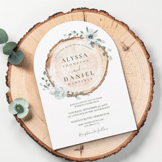 Rustikale Waldlandschaft Wasserfarbenblütenhochzei Einladung