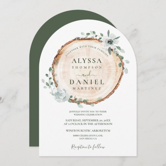 Rustikale Waldlandschaft Wasserfarbenblütenhochzei Einladung (Vorne/Hinten)