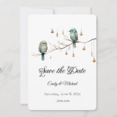 Rustikale Waldliebesvögel Hochzeit Save the Date (Vorderseite)