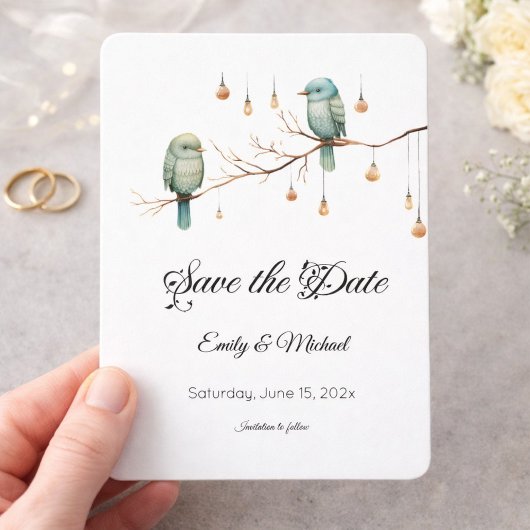 Rustikale Waldliebesvögel Hochzeit Save the Date