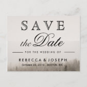 Rustikale Waldmisty Landschaft Hochzeit Ankündigungspostkarte (Vorderseite)