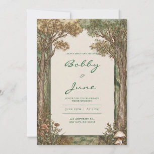 Rustikale Waldpilz-Botanik Vintage-Hochzeit Einladung