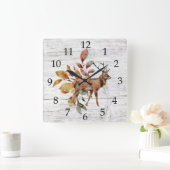 Rustikale Waldschildkröten fallen in Foliage Quadratische Wanduhr (Zuhause)