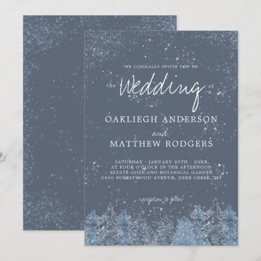 Rustikale Waldschneewaldhochzeit Einladung (Vorne/Hinten)