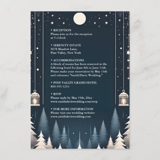 Rustikale Waldstars schneesichere Winterhochzeit Begleitkarte (Vorderseite)