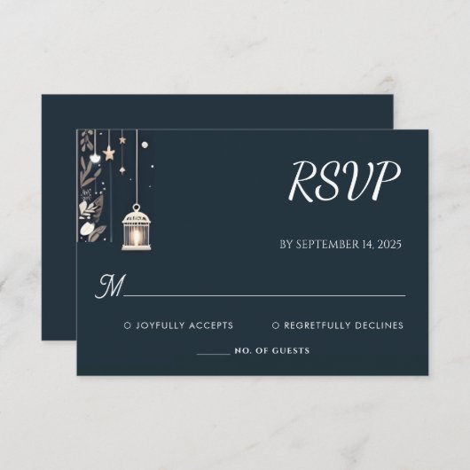 Rustikale Waldstars schneesichere Winterhochzeit RSVP Karte (Vorne/Hinten)