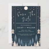 Rustikale Waldstars schneesichere Winterhochzeit Save The Date (Vorderseite)