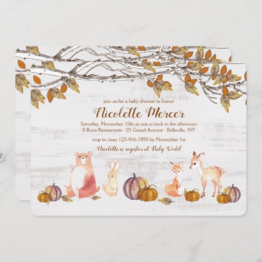 Rustikale Waldtier-Einladung Einladung (Vorne/Hinten)