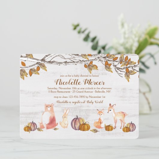 Rustikale Waldtier-Einladung Einladung (Stehend Vorderseite)