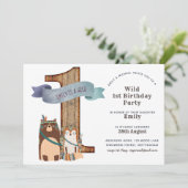 Rustikale Waldtiere 1. Geburtstag Party Tribal Einladung (Stehend Vorderseite)
