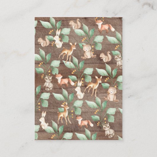 Rustikale Waldtiere Baby Diaper Raffles Begleitkarte (Rückseite)