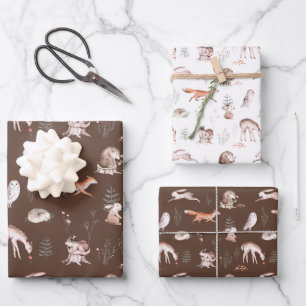 Rustikale Waldtiere Baby Geschenkpapier Set