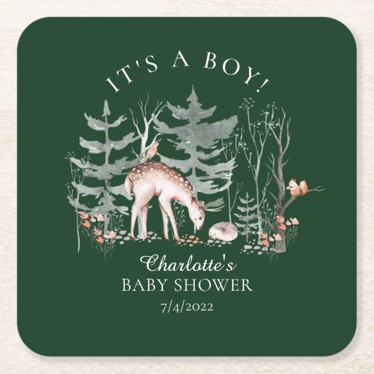 Rustikale Waldtiere Babydusche Platz Rechteckiger Pappuntersetzer (Vorderseite)