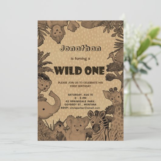 Rustikale Waldtiere, Brown Kraft Einladung (Stehend Vorderseite)
