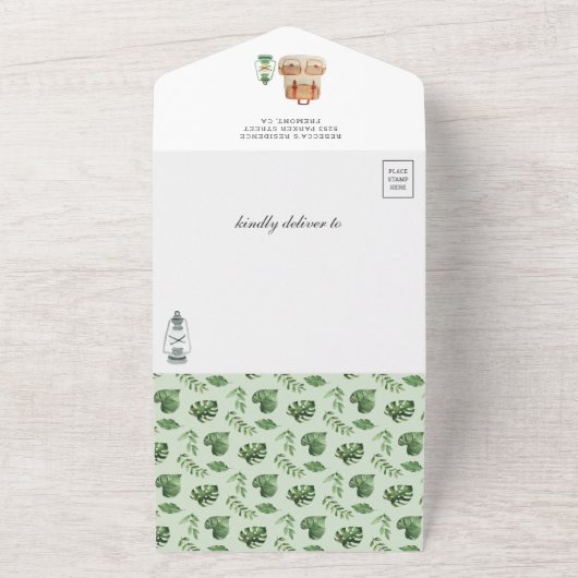 Rustikale Waldtiere Camping Babydusche All In One Einladung (Außenbereich)