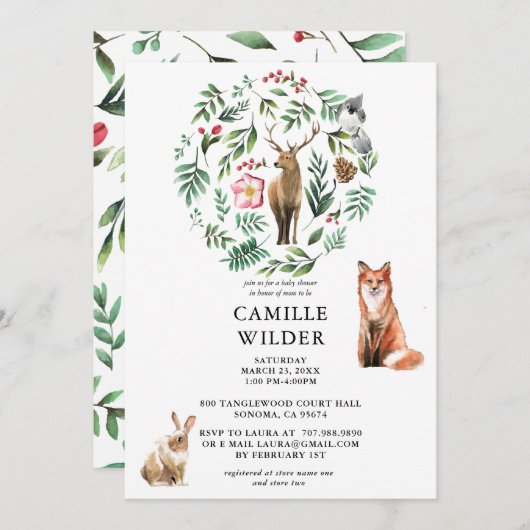 Rustikale Waldtiere Einladung (Vorne/Hinten)