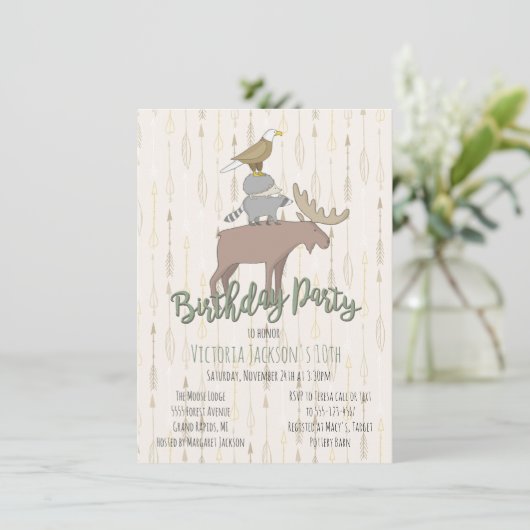 Rustikale Waldtiere Geburtstagsparty Einladung (Stehend Vorderseite)