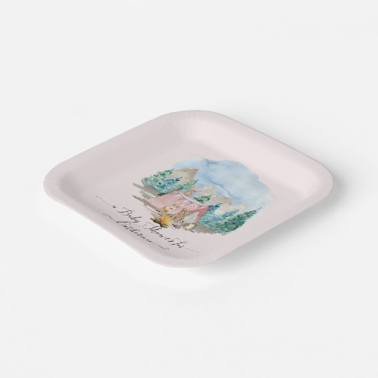 Rustikale Waldtiere Hirschbärenblütendusche Pappteller (Gewinkelt)