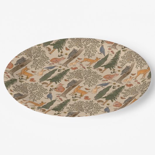 Rustikale Waldtiere Junge Dusche Pappteller (Schrägansicht)