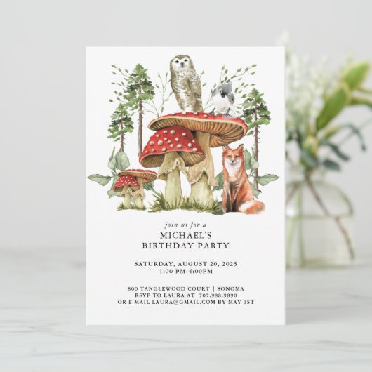 Rustikale Waldtiere Junge Geburtstag Einladung (Stehend Vorderseite)