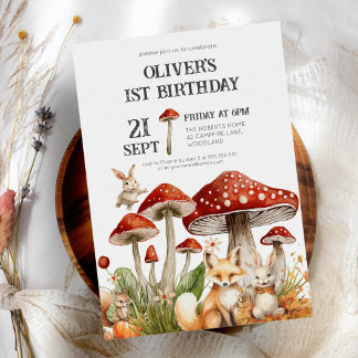 Rustikale Waldtiere Jungen 1. Geburtstag Einladung