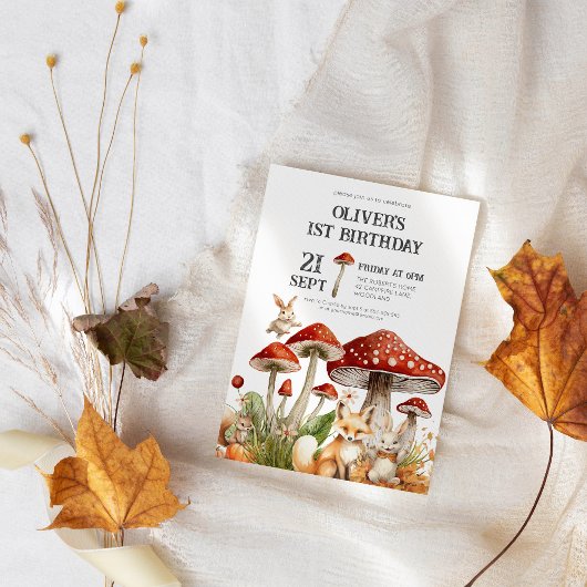 Rustikale Waldtiere Jungen 1. Geburtstag Einladung