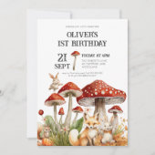 Rustikale Waldtiere Jungen 1. Geburtstag Einladung (Vorderseite)