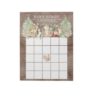 Rustikale Waldtiere Kinderdusche Bingo Spiel Notizblock
