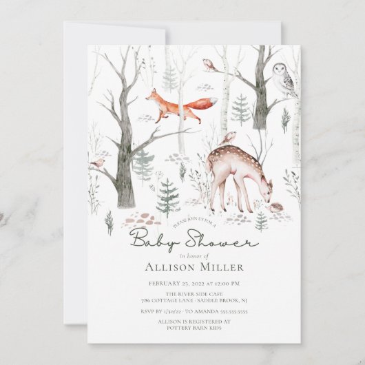 Rustikale Waldtiere Kinderdusche Einladung (Vorderseite)