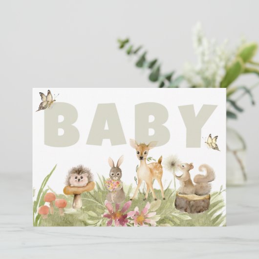 ** Rustikale Waldtiere Kinderdusche Einladung (Stehend Vorderseite)