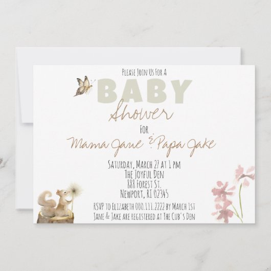 ** Rustikale Waldtiere Kinderdusche Einladung (Rückseite)