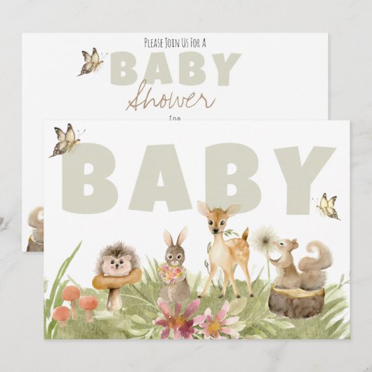 ** Rustikale Waldtiere Kinderdusche Einladung (Vorne/Hinten)