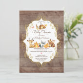 Rustikale Waldtiere neutrale Babydusche Einladung (Stehend Vorderseite)