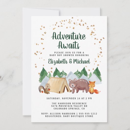 Rustikale Waldtiere Paare Kinderdusche Einladung (Vorderseite)