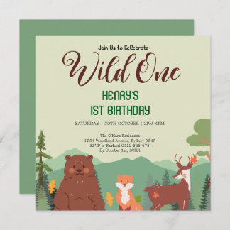 Rustikale Waldtiere Wildtiere einen Geburtstag Einladung