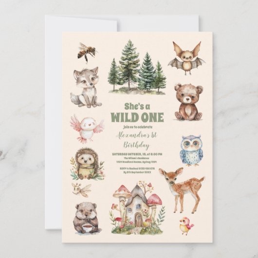 Rustikale Waldtiere Wildtiere einen Geburtstag Einladung (Vorderseite)