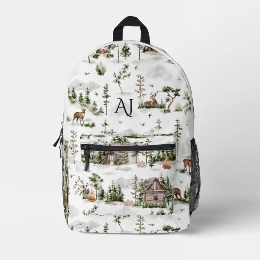 Rustikale Waldwild | Monogramm Bedruckter Rucksack (Vorderseite)