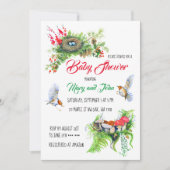 Rustikale Waldwildvögel mit Nest Baby Dusche Einladung (Vorderseite)